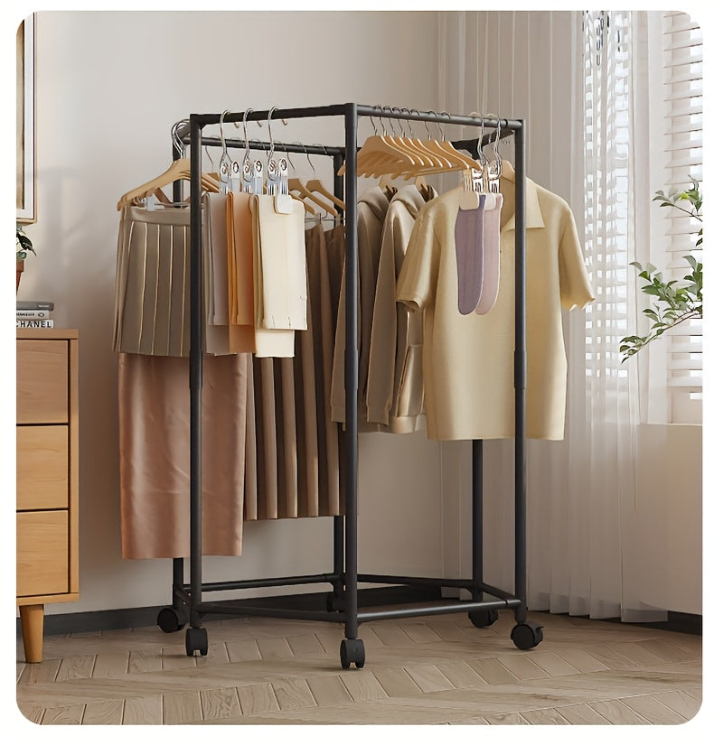 Hexagonal Rotary Clothes Rack, Self-Standing Vertical Clothing Hanging Rack, Suitable for Laundry And Household Storage Space Saving (Black/White), Easy Storage Device, Durable Structure, High-Quality Materials, Small Apartment Living, Convenient