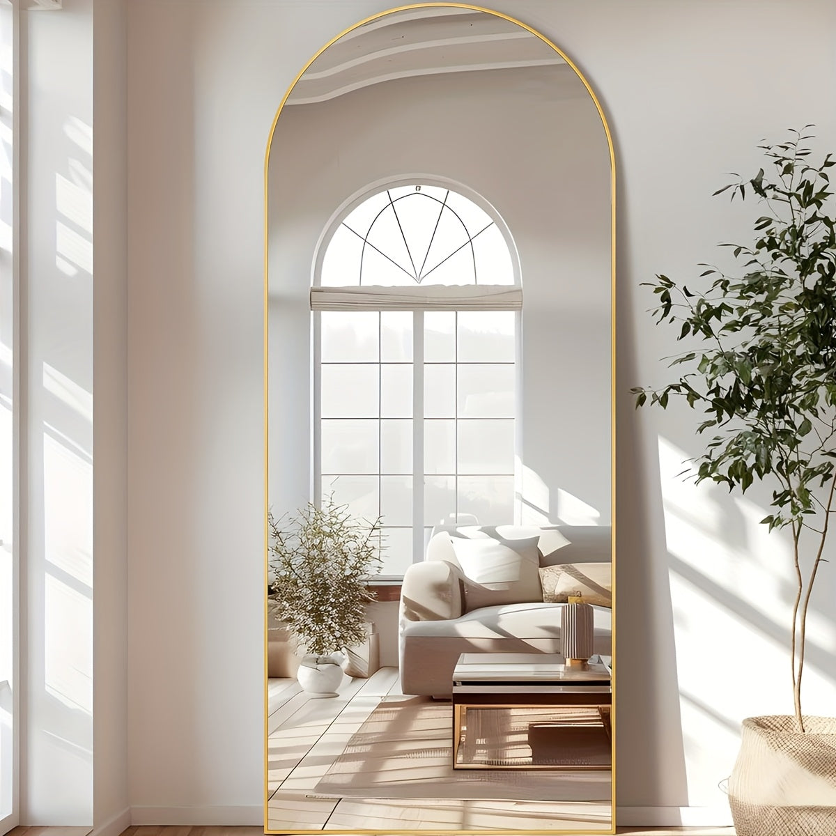 Ladynow Arched Full-Length 58" × 18" Mirror Floor Mirror Freestanding Floor Standing Full Body Rustproof Mirror Stand Wall-Mounted Leaning Design Modern Home Decor Bedroom Living Room Cloakroom Hanging Mounted