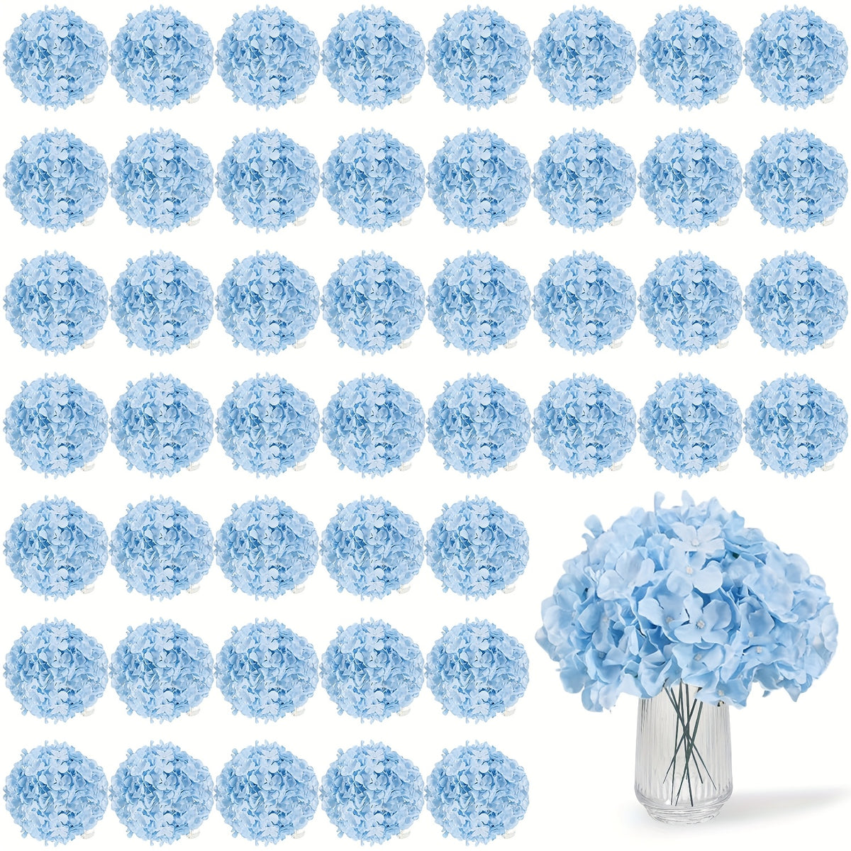 63pcs Artificial Hydrangea Flowers with Stems - Realistic Full Faux Silky Blooms, Round Heads Suitable for Wedding, Baby Shower, Garden, Party Decor, Home Decoration - Fake Flowers for Centerpieces, Arrangements, Year-Round Use