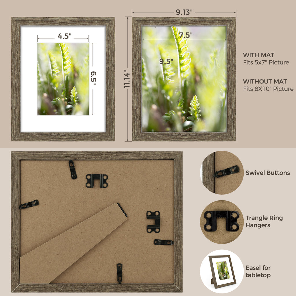 6 Packs 6x8/8x10/9x12/11x14/16x20 Picture Frames Set, Engineered Wood Gallery Wall Frame Set with Plexiglass - Wall Mounting or Tabletop Display