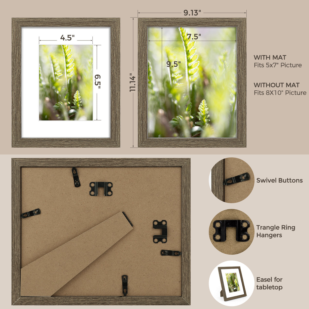 6 Packs 6x8/8x10/9x12/11x14/16x20 Picture Frames Set, Engineered Wood Gallery Wall Frame Set with Plexiglass - Wall Mounting or Tabletop Display