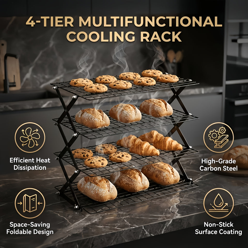 3/4-layer, Collapsible Cooling Rack, Metal Wire Rack For Baking Trays, Popular Limited Purchase, Highly Recommended, Stackable Baking And Cooking Drying Wire Cooling Rack With 4 Adjustable Settings, Camping Grill For Cooking And Cooling And Cake