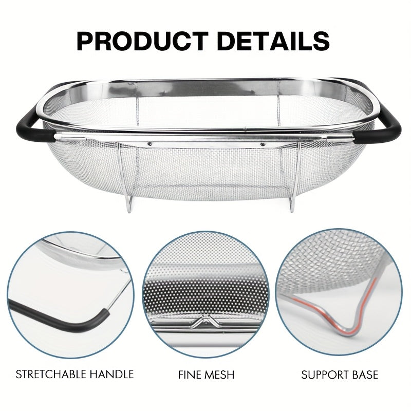 Expandable Stainless Steel Filter with Fine Mesh And Drain Basket - Suitable for Vegetables And Fruits, Kitchen Essentials, Food Safety, Filtered Vegetables, Halloween Gift