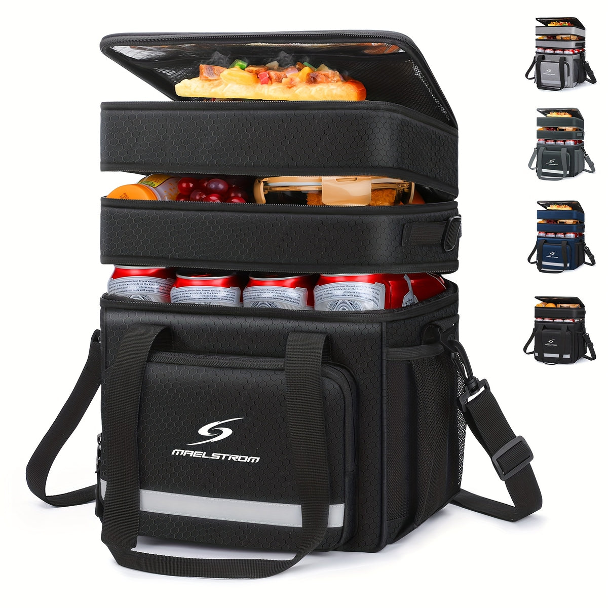 Insulated Leakproof Lunch Cooler Bag for Men & Women - Durable Polyester Square Lunch Tote with Multiple Compartments, Front Pocket & Side Mesh Pockets, Food-Safe Hand Washable for Office, Picnics, Outdoor Activities, Insulated Lunch Bag, Meal Prep Storag
