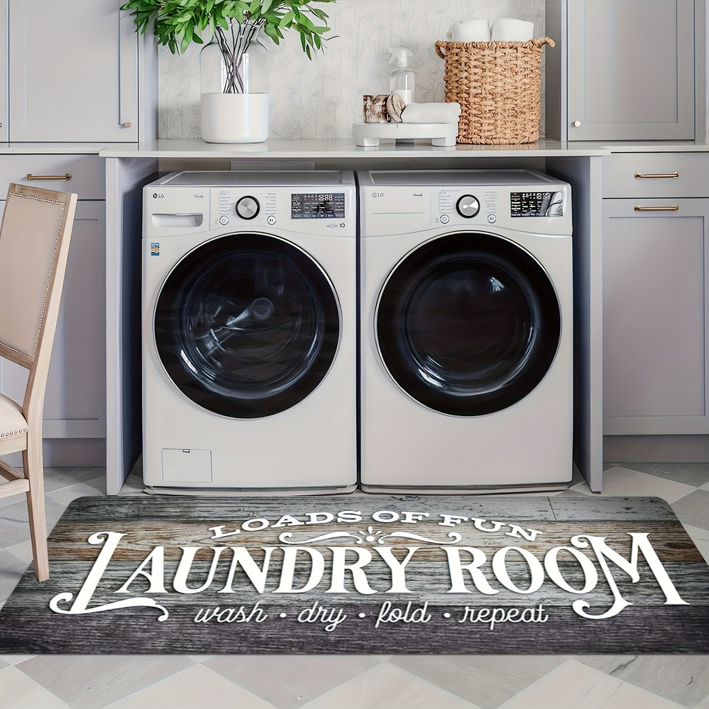 Non-Slip Laundry Room Mat- Heavy Duty Washable Rubber Backing Carpet, Dark Brown/Gray Wood Grain Design, Suitable for Laundry Room, Kitchen, Bathroom- Easy to Clean Home Carpet, Rustic Style, Durable Structure, Practical Home Item