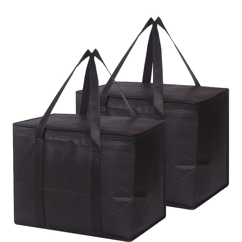 Two Extra Large Cooler Bags and Insulated Shopping Bags for Food Delivery, Foldable Cooler Bags. Reusable Shopping Bags with Zipper Top, Foldable, Heavy Duty, Can Stand Upright, Ornament Storage