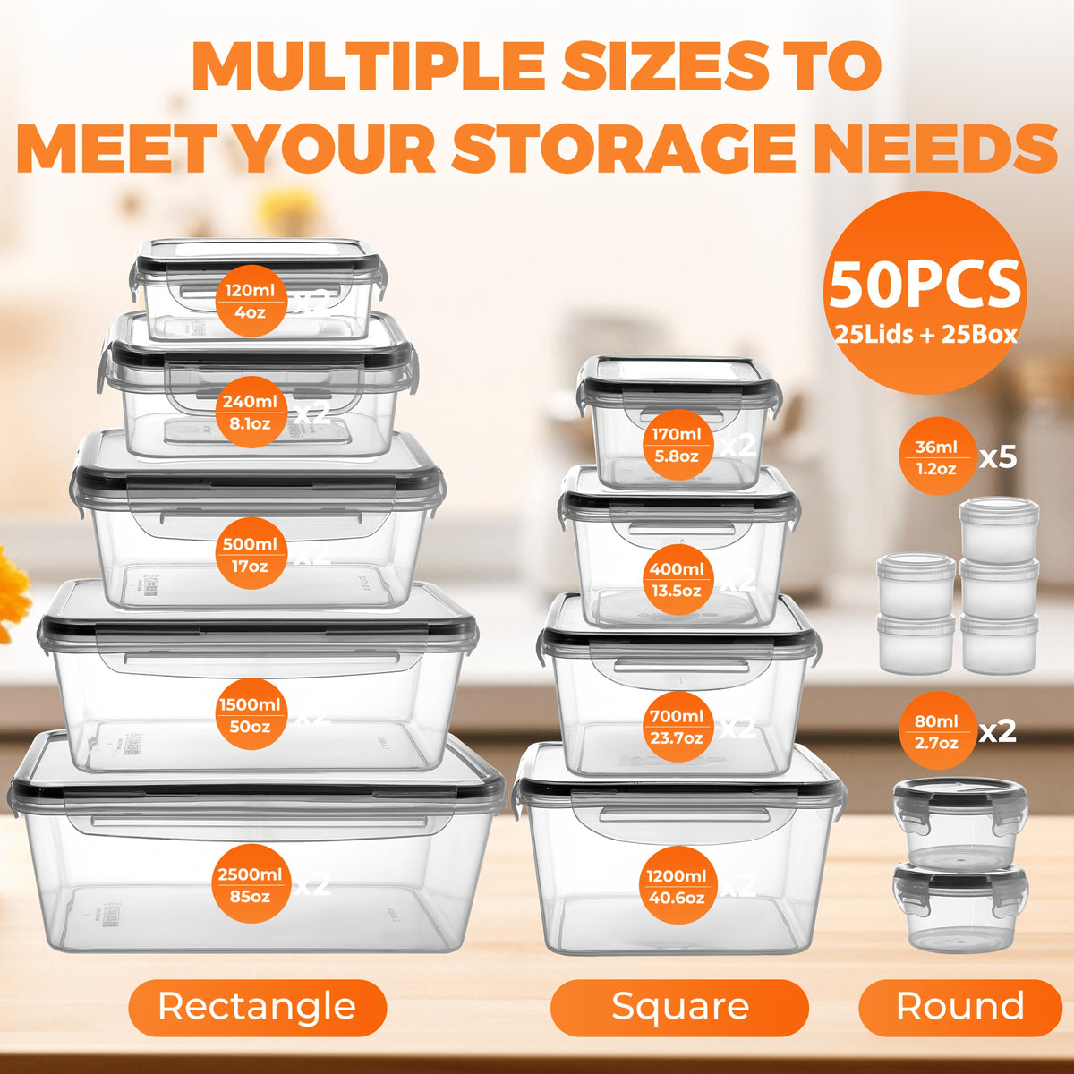 24/48/50pcs Includes 12/24/25 Containers, 12/24/25 LidsDeluxe Food Storage Container Set, High Quality - Airtight Seal, BPA-Free, Easy-Snap Lids, Stackable, Microwave Safe -, Free Labels and Kitchen Storage Marker, Perfect for Travel and Outdoor