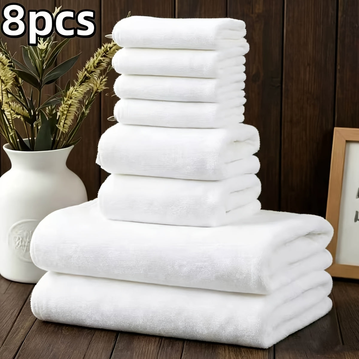 8pcs Set, No Hair Loss, Super Absorbent, Super Soft Two-Color Striped Interval Bath Towel Combination, Including 2 Large Bath Towels, 2 Large Face Towels, 4 Hand Towels