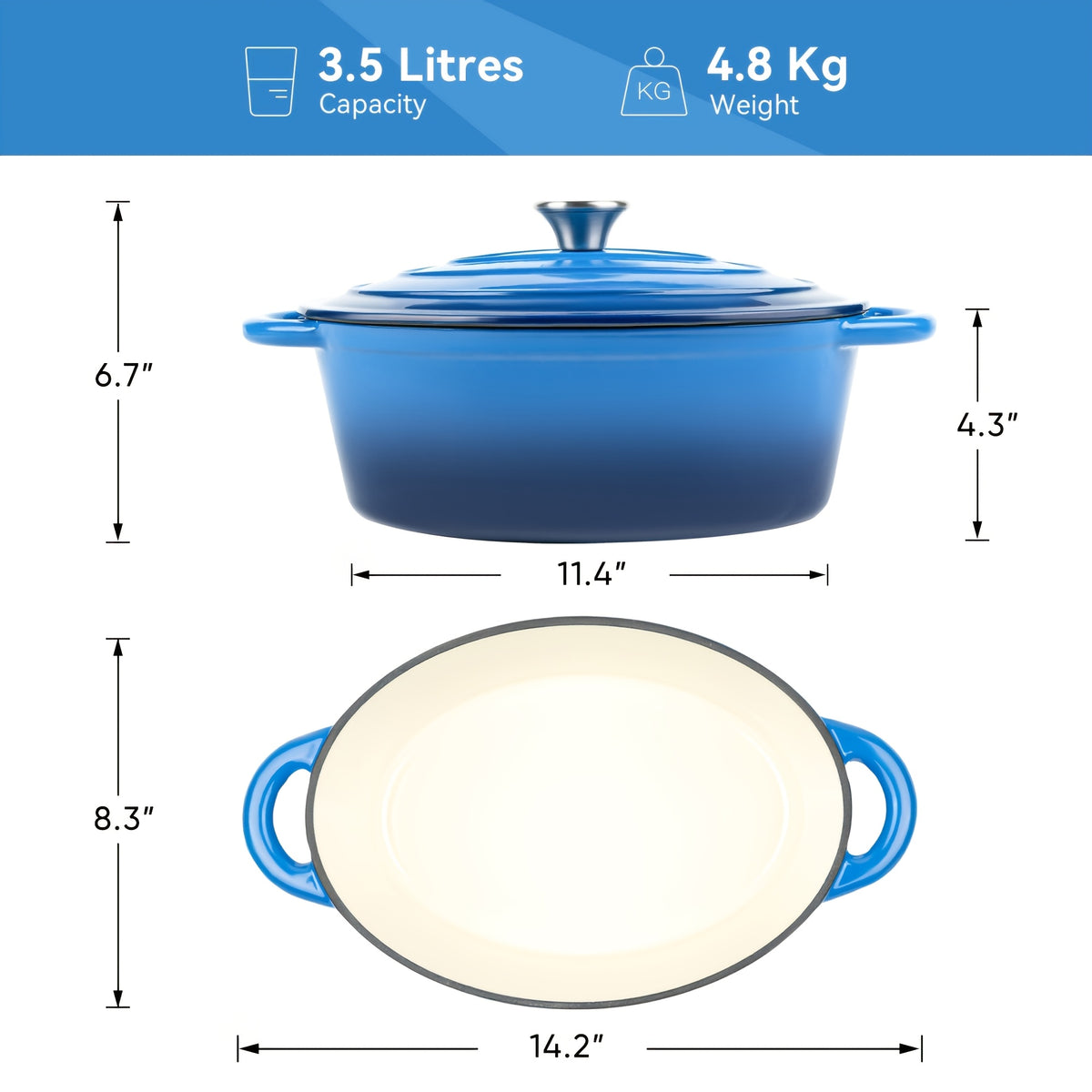 Dutch Oven Made of Cast Iron with an Enamel End, Equipped with a Lid And Two Handles. Perfect for Baking Bread, Slow Cooking, And Roasting. It Offers Great Sealing Capabilities And Works with for All Types of Heat Sources