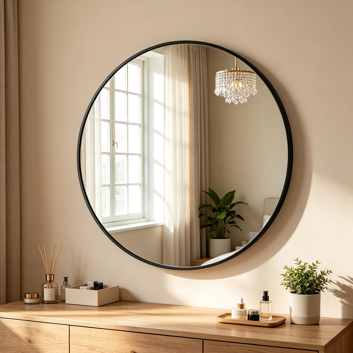 Full Length Floor Mirror, Shatterproof Tempered Glass & Metal Frame, Free Standing or Leaning Dressing Mirror, Circle Vanity Mirrors in Various Sizes Suitable for Home Decor, Bathroom Bedroom Living Room Entryway, Hanging or Leaning