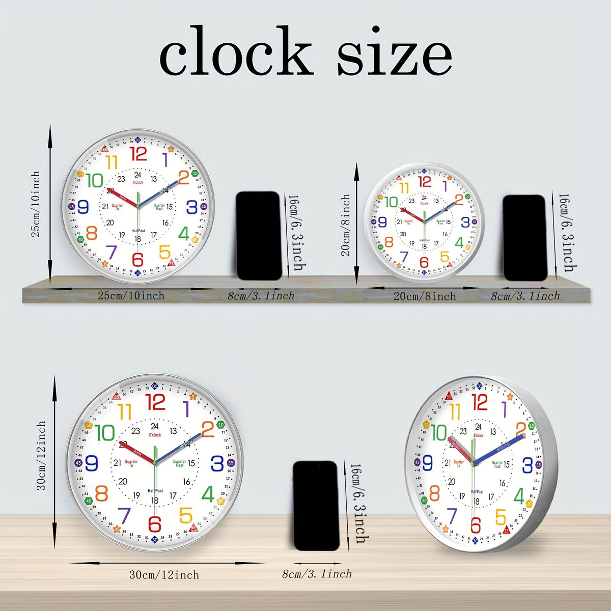 Modern Wall Clock for Bedroom & Classroom, Silent Non-Ticking Quartz Clock, Battery Operated (AA Batteries Not Included), Decorative Timepiece for Living Room & School, 8/10/12/14/16 Inch Options-Perfect Teacher's Day & Back-to-School Gift