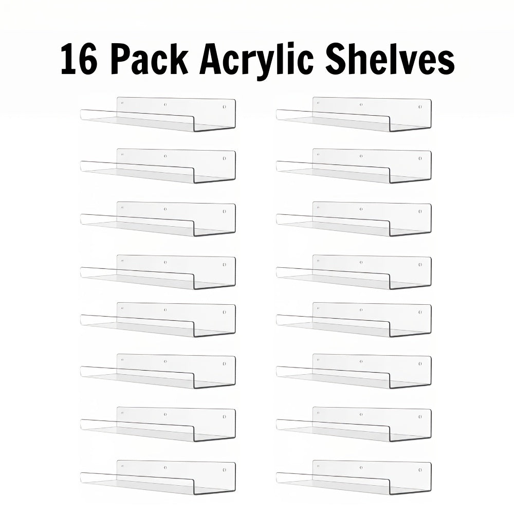4/8/16 Pack Acrylic Shelves for Wall Storage, Room Decor, 15*4" Floating Bookshelves, Display Shelf Organizer for Bathroom, Bedroom, Living Room, Kitchen, Room Decor, Clear