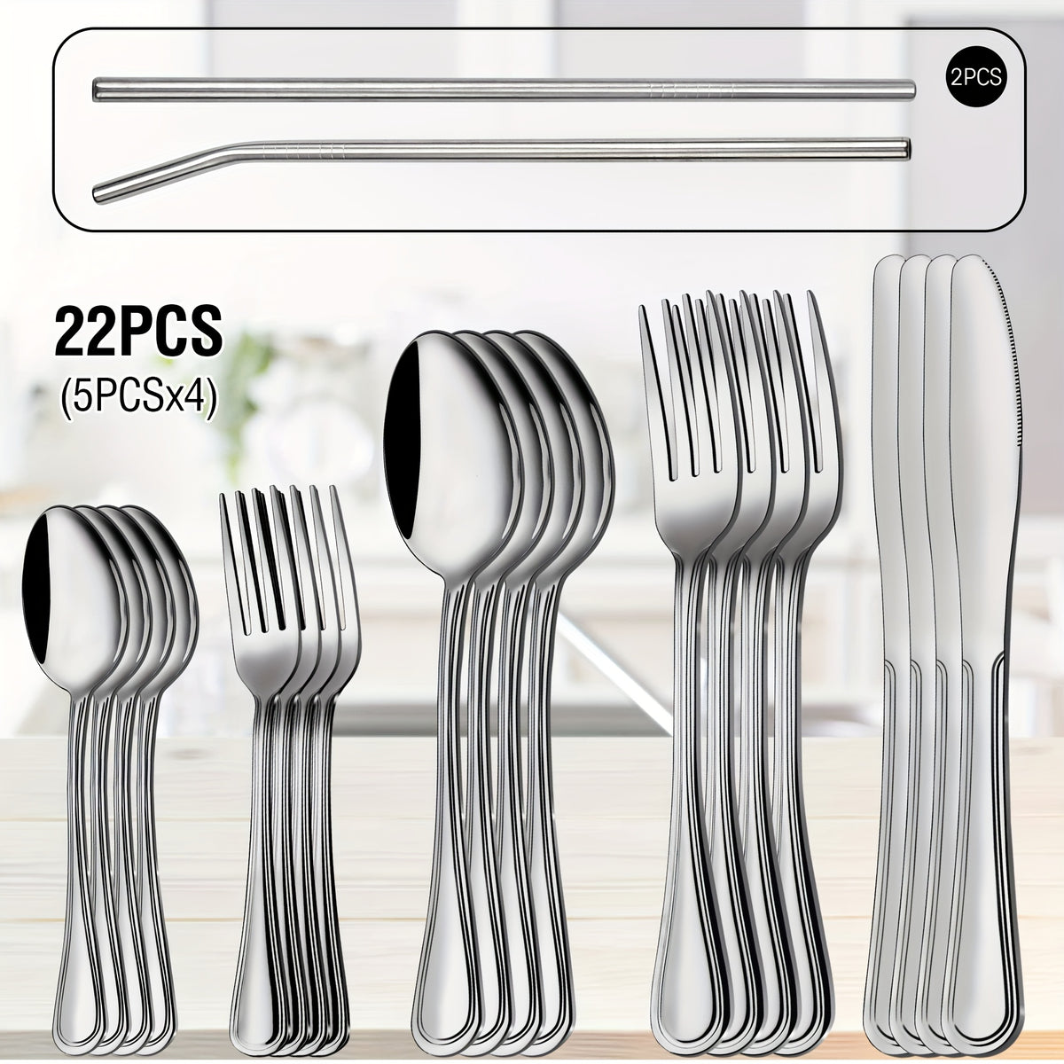 Stainless Steel Flatware Cutlery Set, 20/22/40/60/72pcs for 4/8/12, Silvery/Black/Golden, for Home Kitchen Restaurant Hotel, Affordable Utensils Set, Mirror Polished, Dishwasher Safe, Perfect for Gifts Weddings Outdoor Camping.Local Warehouse