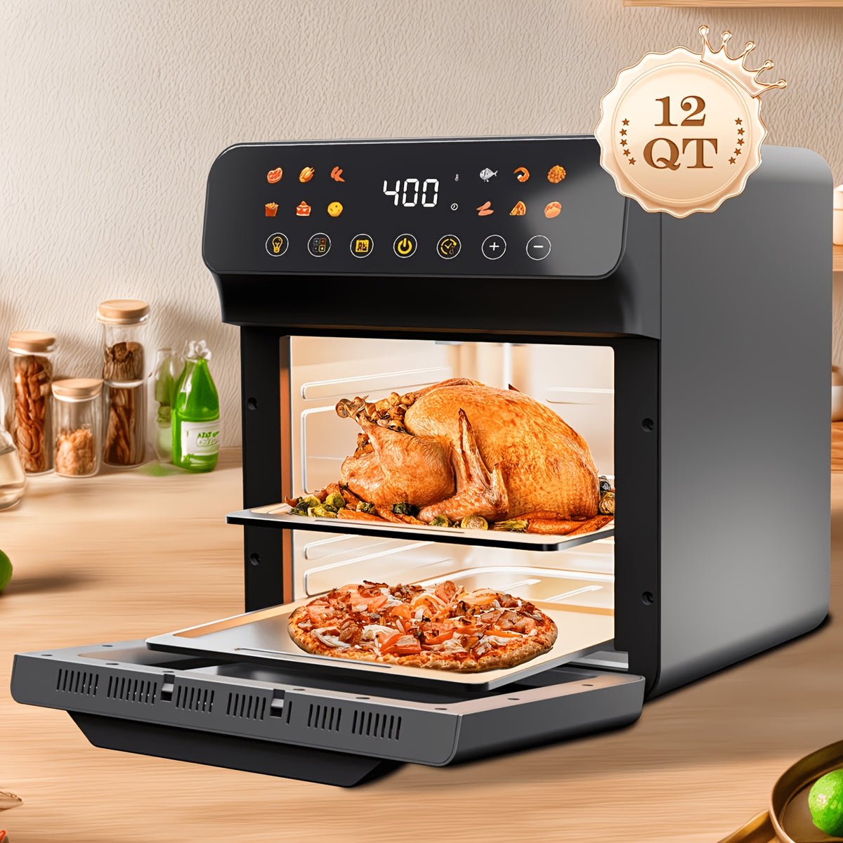 Large Capacity Air Fryer Visual Intelligent Fully Automatic Household Air Fryer Anti-Scald Handle Suitable for Chicken And Fish