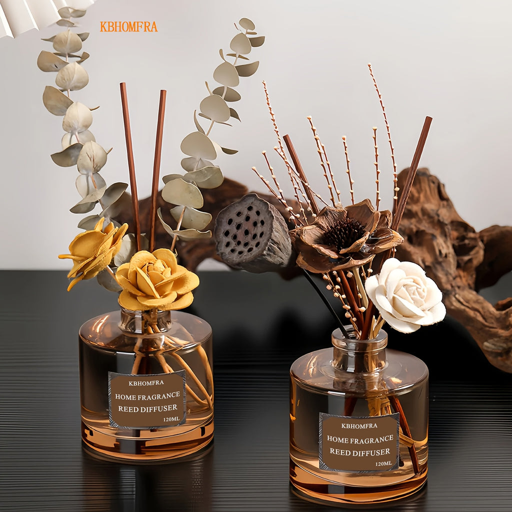 KBHOMFRA Rattan Reed Diffuser, Infused with the Fragrance of Jasmine, Cedarwood, and Gardenia, Paired with Autumn-themed Dried Flowers and Rattan Reeds. Contains 4.06oz of Essential Oil for Long-lasting Fragrance, up to 90 Days. Suitable for Living