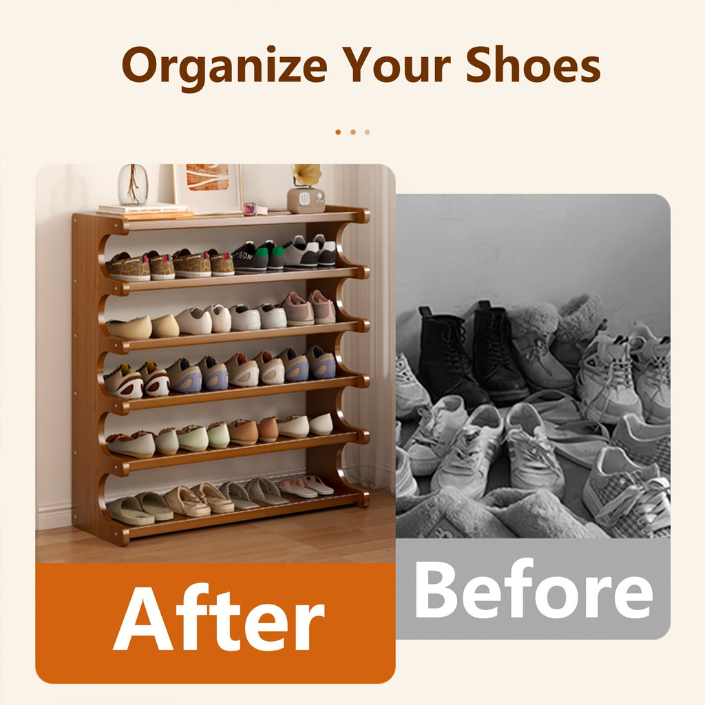 3/5/6 Layer Bamboo Shoe Rack, Bamboo Shoe Storage Solution, Multi-layer Independent Sorting Rack, Easy to Assemble, Saves Space, Suitable for Entrances, Living Rooms, Bedrooms, And Garages.