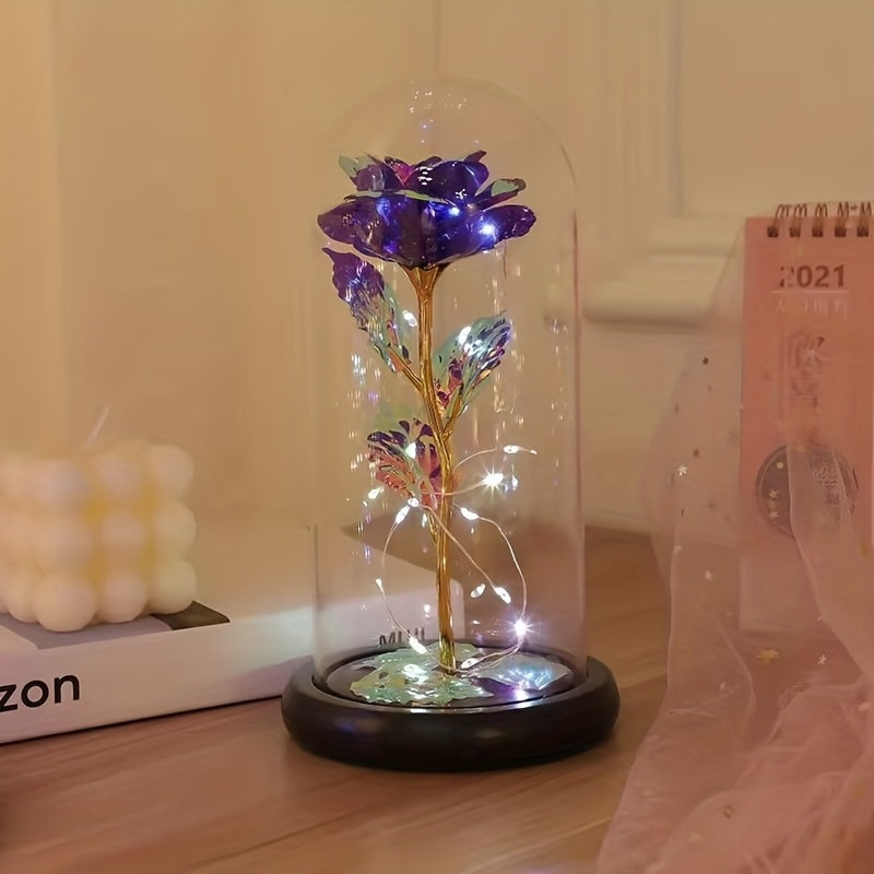 1pc Valentine's Day Gift for Girlfriend, Eternal Rose LED Foil Flower On Glass Cover, Mother's Day Wedding Gift Bridesmaid Gift, Desktop Romantic Decoration
