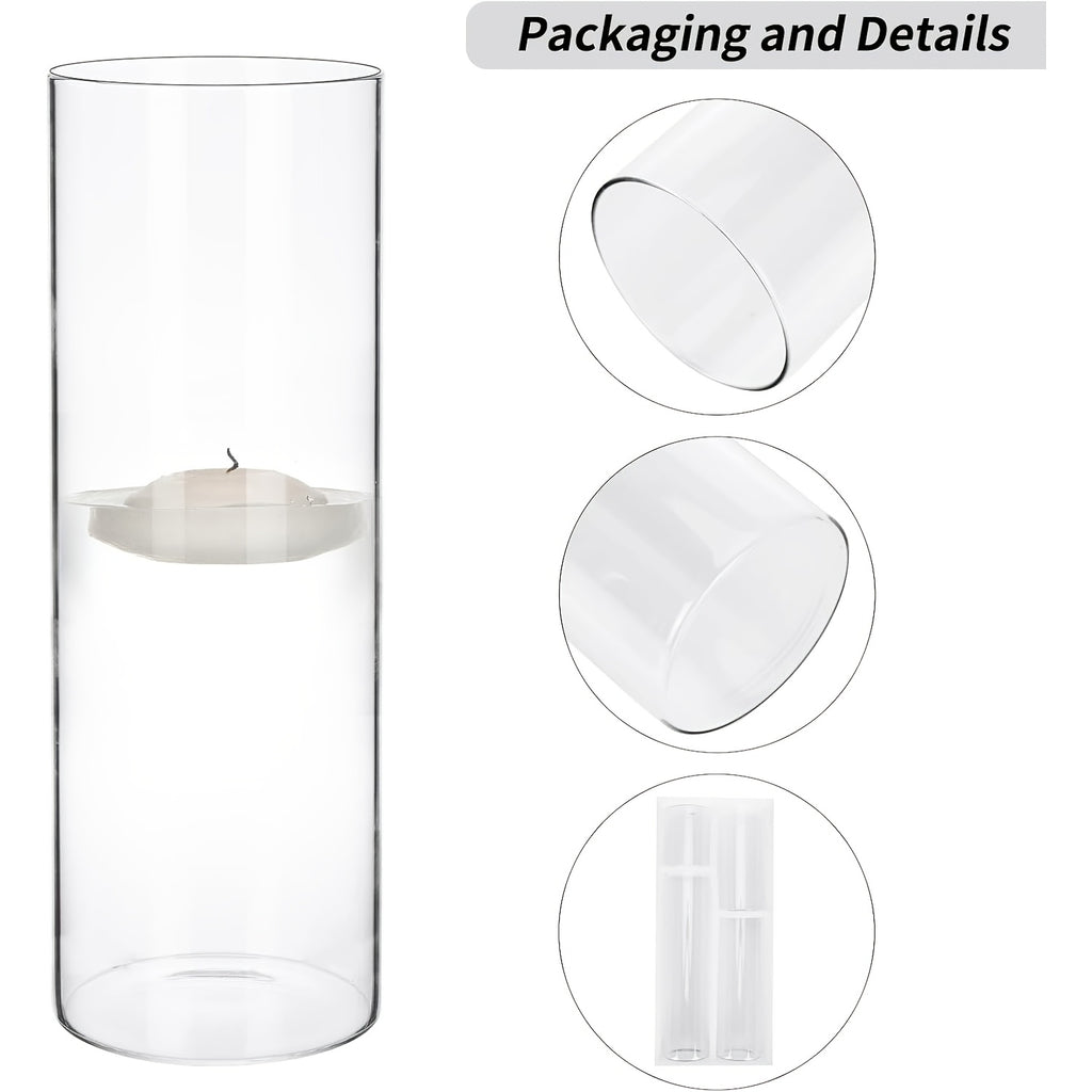 TOMNK 12/20/24pcs Clear Cylinder Glass Vases, Includes 4/5 Sizes, Tall Boho Style Decorative Clear Vases for Wedding Centerpieces, Rustic Home Decor, Formal Dinners Centerpieces, Party Events Floating Hurricane Candle Holder Vases