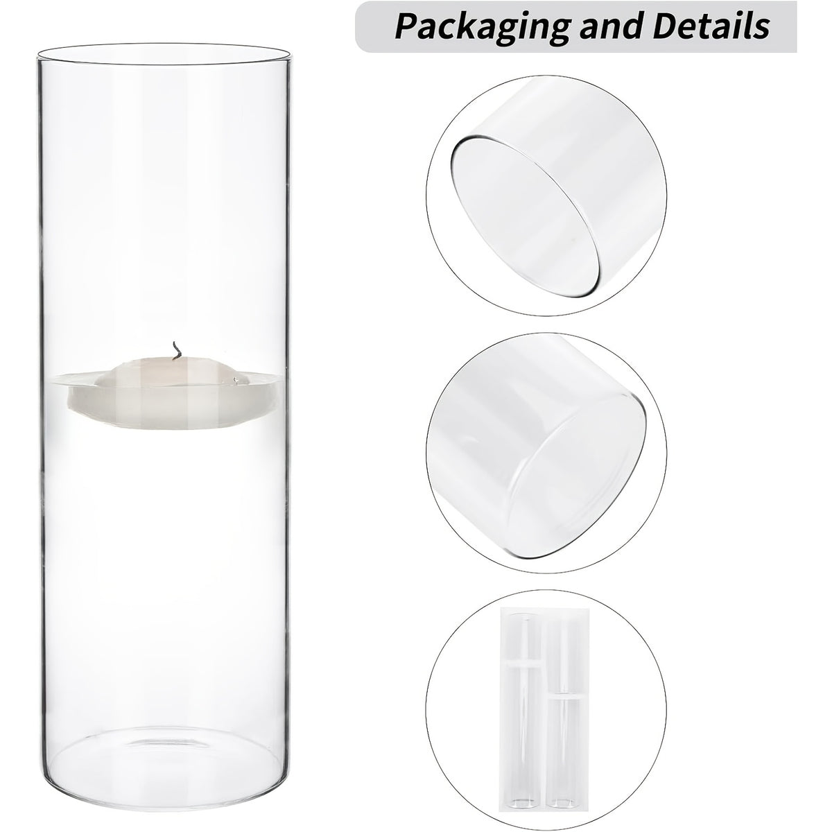 TOMNK 12/20/24pcs Clear Cylinder Glass Vases, Includes 4/5 Sizes, Tall Boho Style Decorative Clear Vases for Wedding Centerpieces, Rustic Home Decor, Formal Dinners Centerpieces, Party Events Floating Hurricane Candle Holder Vases