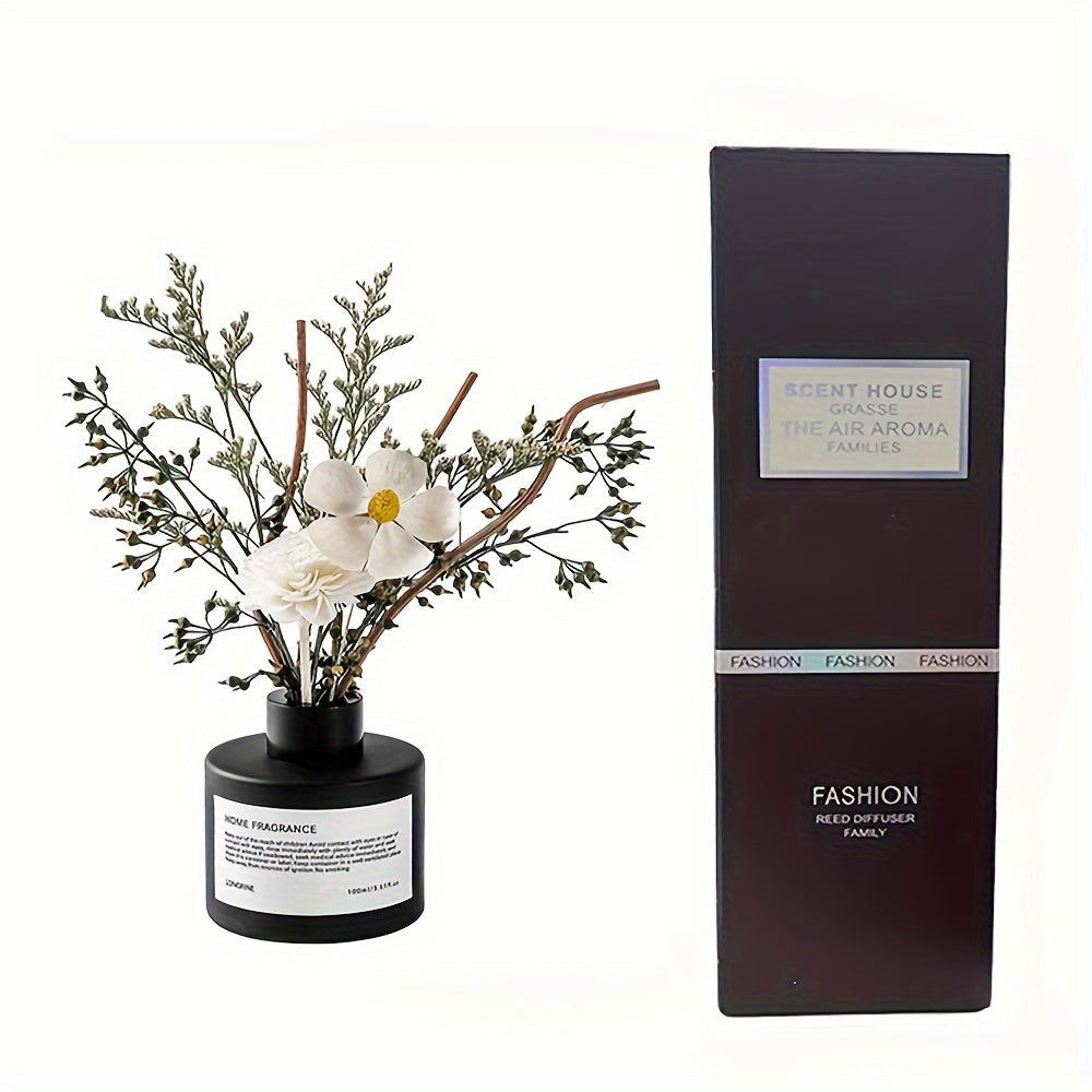 KBHOMFRA Real Flower Reed Diffuser 3.38 Oz(100ml) Jasmine Tea Home Fragrance Scent Essential Oil Diffuser With Sticks Aroma Home Christmas Decor For Air Fresheners Bathroom