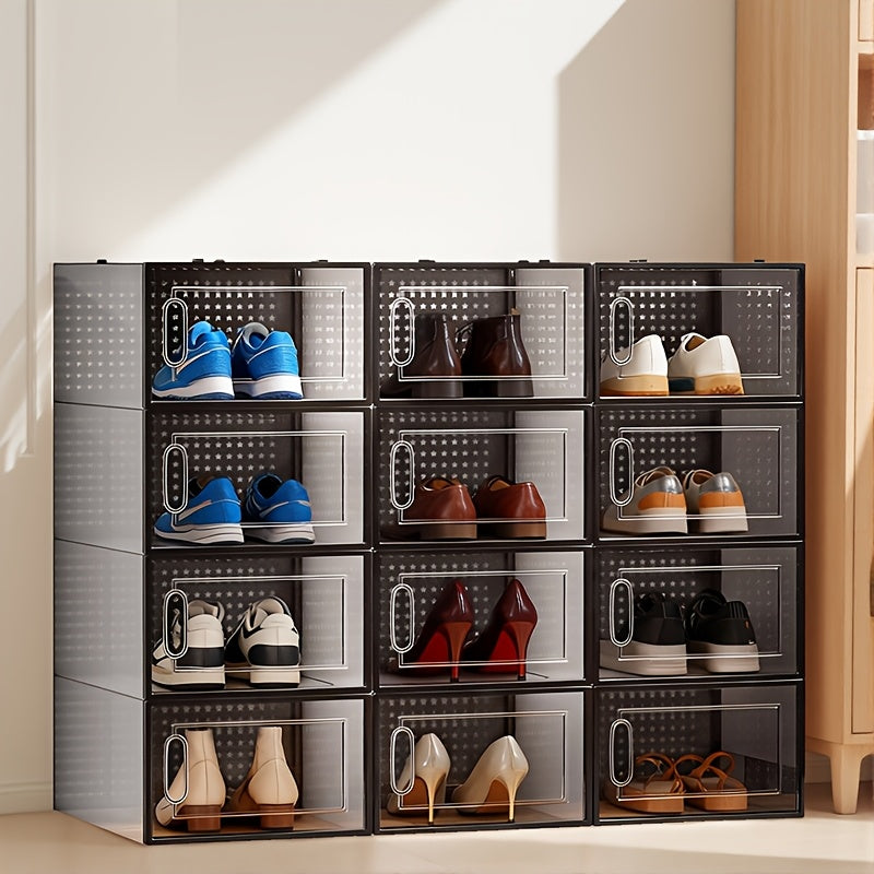 6/12/24pcs Thickened Transparent Shoe Boxes with Lid, Foldable Stackable Free Combination Shoe Rack, Plastic Sneaker Container, Space Saving Storage Organizer for Entryway, Bedroom, Home, Dorm, Ramadan DecorBrand: THCBME