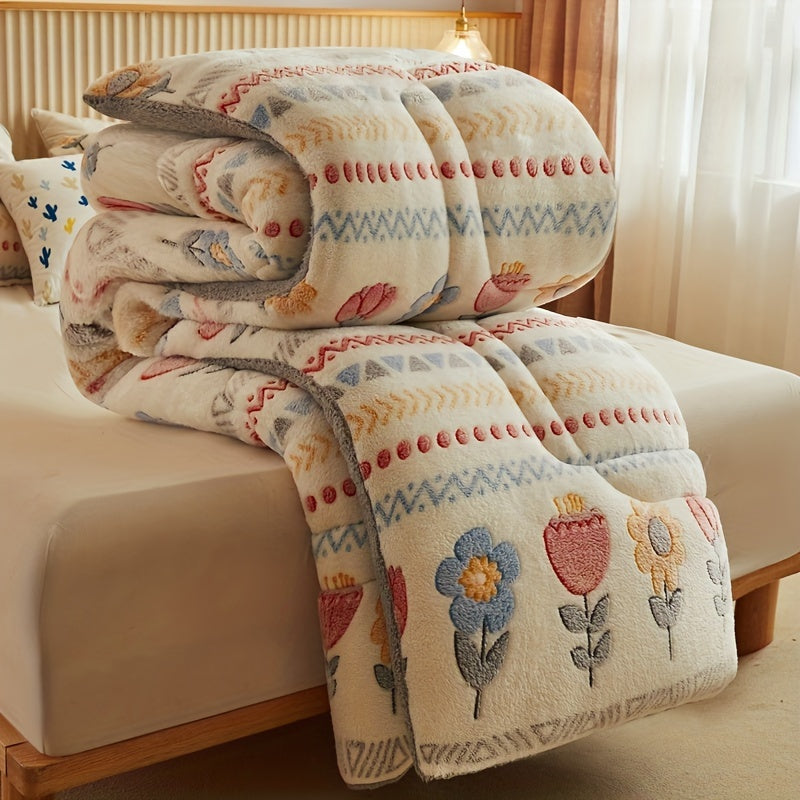 1pc Bohemian Style Thick Winter Comforter - Soft, Warm Snowflake with Vibrant Floral & Geometric Patterns, Machine Washable, Perfect for Bedroom or Hotel Rooms, Hotel Room Essentials | Vibrant Bedspread | Machine Washable Quilt