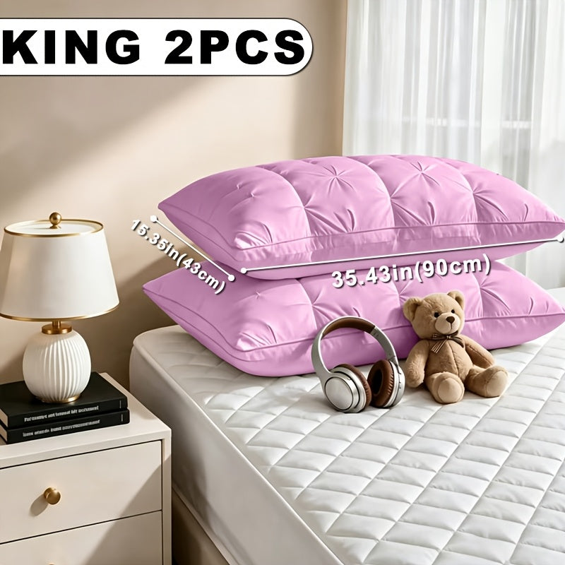 2 Luxury Hotel-quality Pillows, Queen/King Size, with High-resilience Plush Pillow Cores and Hypoallergenic Polyester Fabric. Soft and Comfortable, They Promote Deep Sleep and Are Suitable for Both Side and Back Sleepers. Cool and Breathable