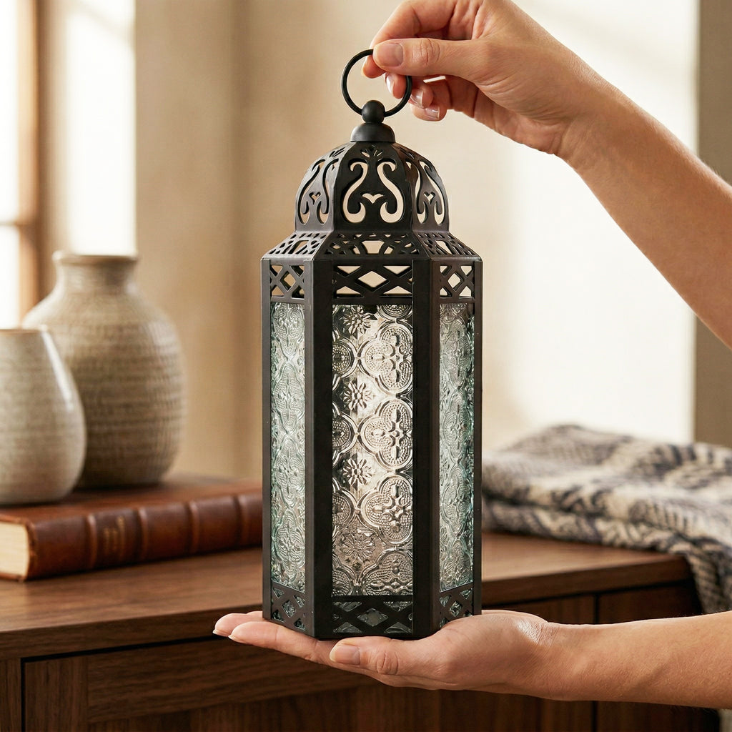 Decorative Moroccan Candle Lantern Holder, Medium, 10.5" Tall