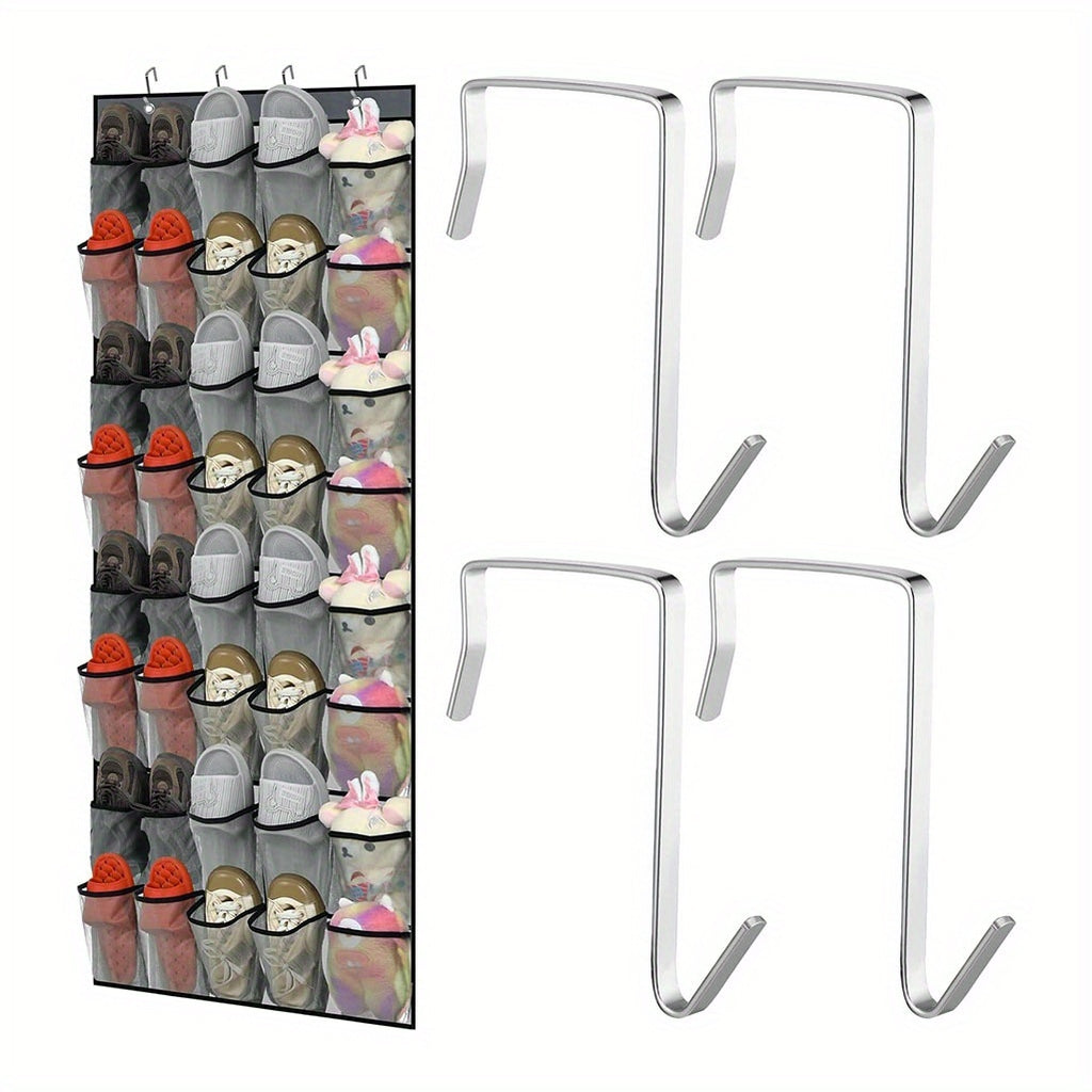 ONESIMCR [Shoe Organizer] 40-Pocket Over-The-Door Shoe Organizer With 4 Hooks - Heavy-Duty Fabric Storage Cabinet, Space-Saving Door Organizer For Closet, Entryway