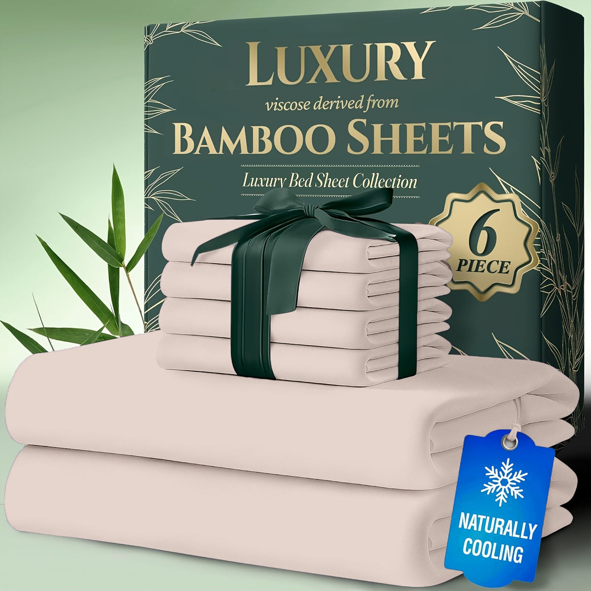Deep Pocket Bamboo Cooling Bed Sheets 6pcs - Bamboo Luxury Cooling Sheets for Hot Sleepers - Cloud Soft, 17" Deep Pocket Fitted Sheet, Ultra Durable Bed Set for Room Decor