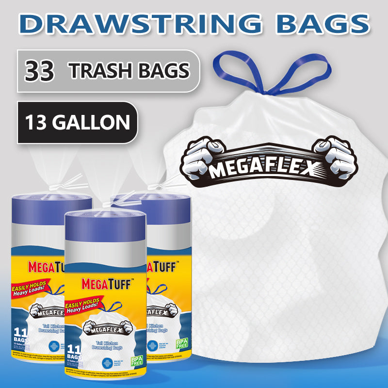 Boxed Disposable Non Tear Garbage Bag 150/78 Pieces 3 Rolls Puncture Tear Resistant Trash Bags, 13 Gallon Capacity, ODOR ELIMINATORTECHNOLOGY Kitchen Drawstring Garbage Bags Fresh Clean Scent With Lemon Mint Scent, 150/78 Count EASY TO USEDRAWSTRINGS MORE