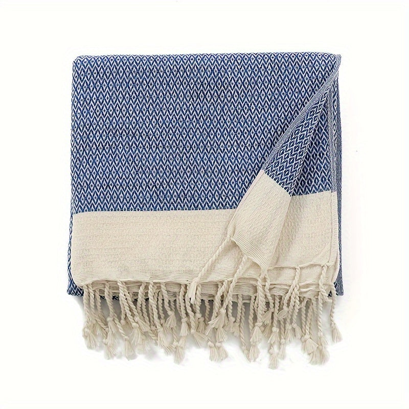 YEUZLI 100% Cotton Tassel Blanket, 49.21 X 70.87In (350GSM), Boho Diamond Grid, Breathable And Soft. Perfect for Snuggling on Beds And Sofas, Also Great for Picnics And Travel, an All-Season Essential, Machine Washable