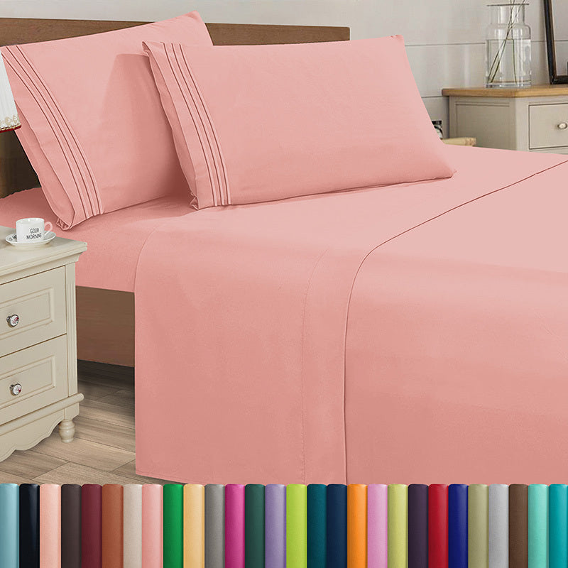 Elegant Comfort Luxury 4pcs Embroidered Sheet Set 16 inch deep pockets - Ultra Soft Machine Washable Luxury 4-Piece Bed Sheet Set - Fade and Wrinkle Resistant Premium Hotel Quality Twin/Full/Queen/King/Cal King Bedding Set- 4PC Sheets For Daily Use, Dorms