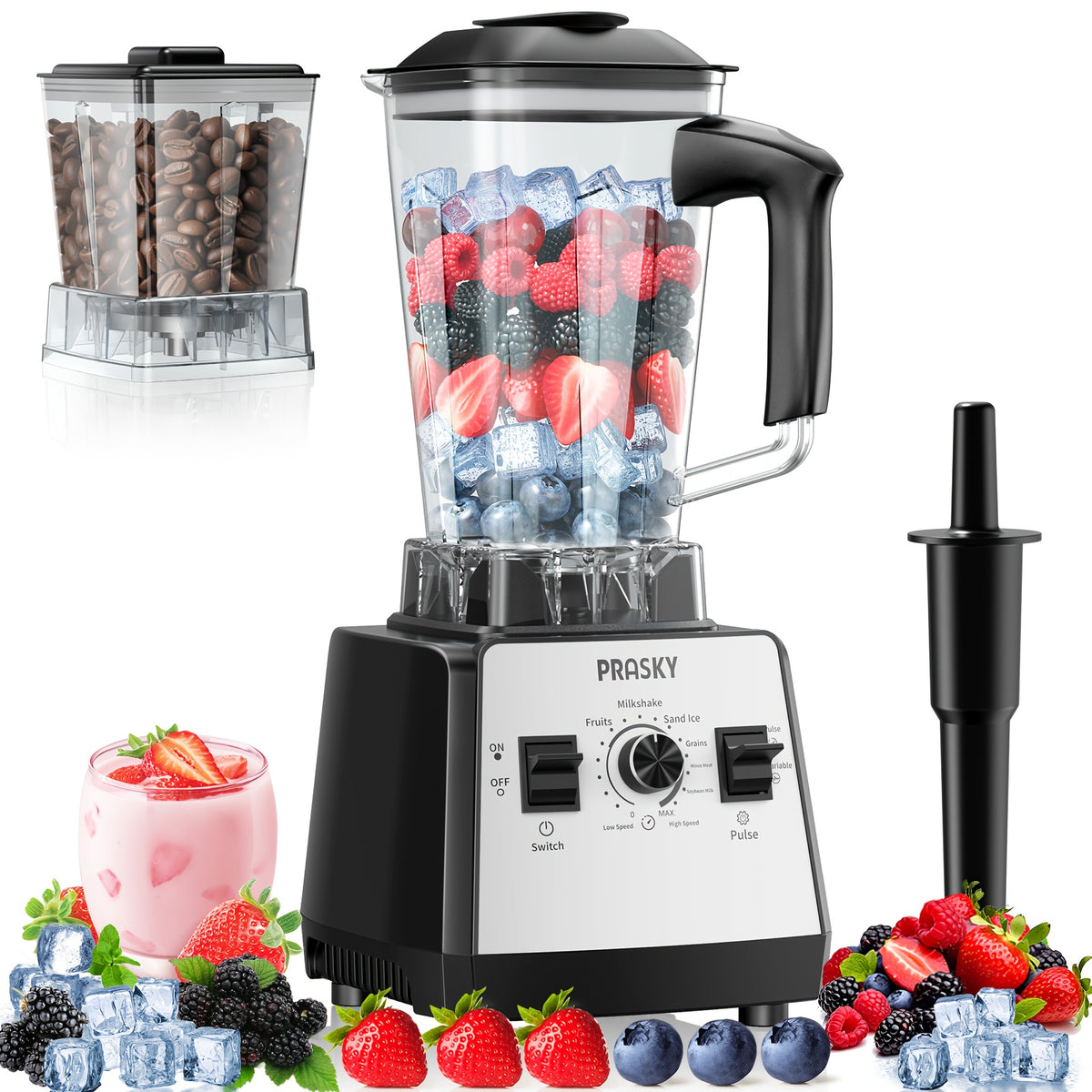 Professional Food Processor Blender, Smoothies Blender, Max.2400W Sorbet Blender And Grinder Combo 25000RPM Powerful Blenders Kitchen 68Oz 2 Containers Countertop Blenders Ice, Grinding, Milk Shake, Ice Slushie, Juice, Shake