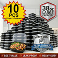 38 oz Meal Prep Containers with Lids, Black Rectangular Plastic Food Storage Boxes in 5 or 50 Sets for Work Lunches, Leftovers and Freezer Organization
