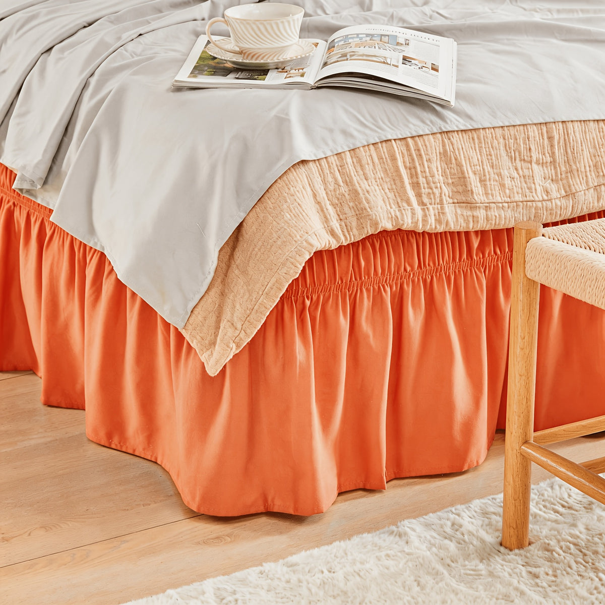 Leafy Sleep Elastic Bed Ruffle, Easy Wrap Around Ruffle, Microfiber Bed Skirt with Adjustable Elastic Belt 15 Inch Tailored Drop, Hotel Quality Bed Skirt, Fade Resistant, Easy Fit, Machine Washable