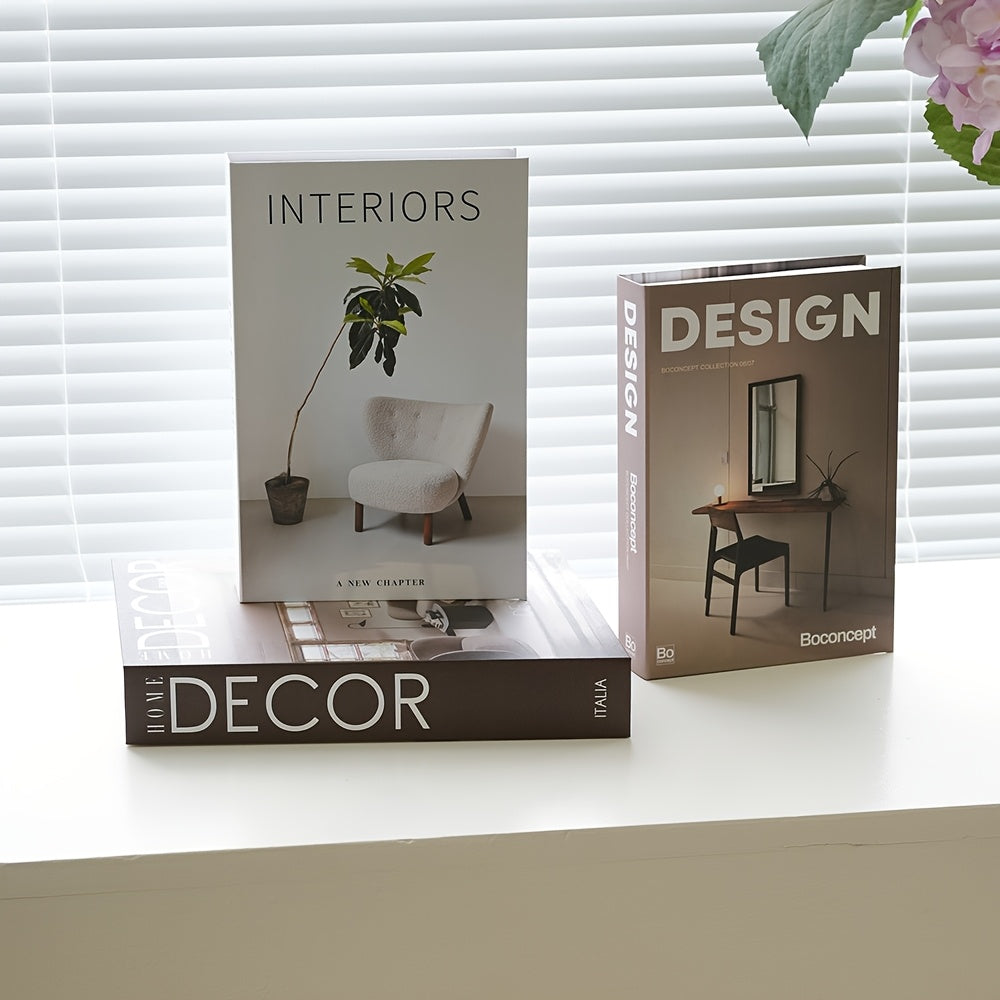 Three-piece Nordic style stackable paper dummy books, living room bookshelf decoration dummy books, maintenance-free decoration dummy books set.