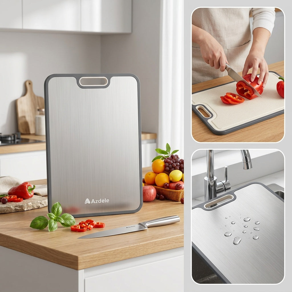 Kitchen Titanium Cutting Board, Double-Sided Food-Grade Cutting Board, Pure Titanium And Wheat Straw PP, Easy to Clean, Large Size 17" X 11.5"