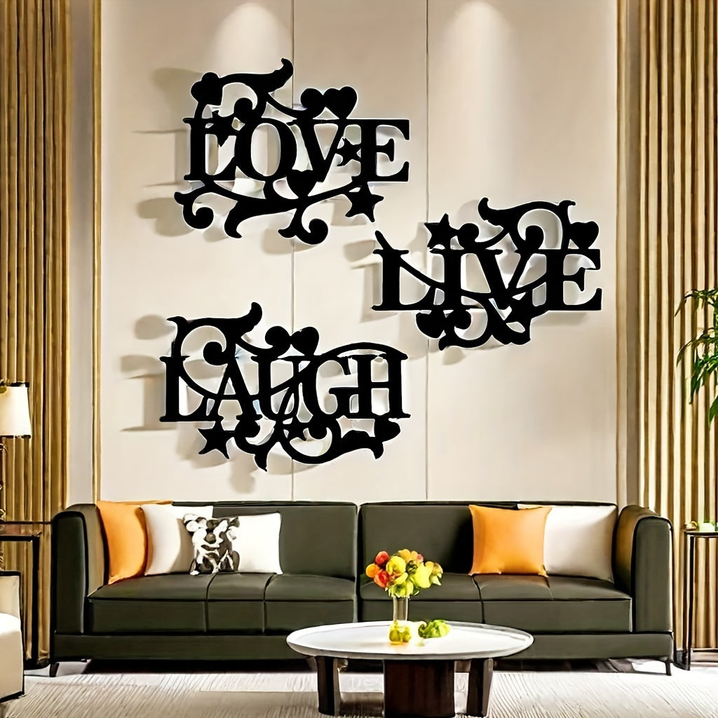 Black Wall Art Decorations Elegant Metal Wall Emphasizes The Modern Aesthetic Of Love, Life, Laughter, Living Room, Bedroom, Kitchen And Stylish Home Art Decoration With Fluffy Black Style Silhouette