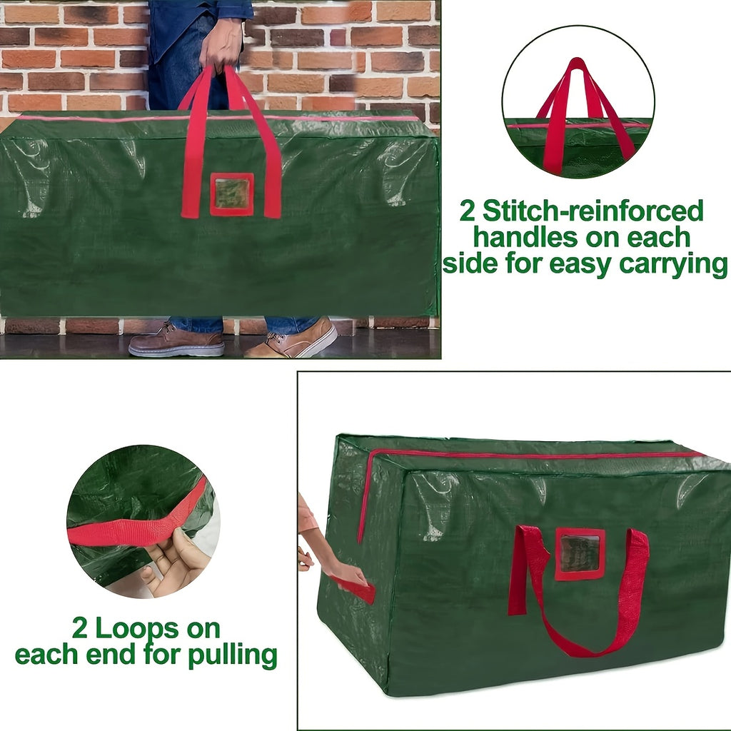[Extra Large Christmas Tree Bag] Christmas Extra Large Tree Storage Bag | Durable PVC Material, Double Zippers And Strong Handles, Suitable For Trees Under 7.5 Feet, Red Green