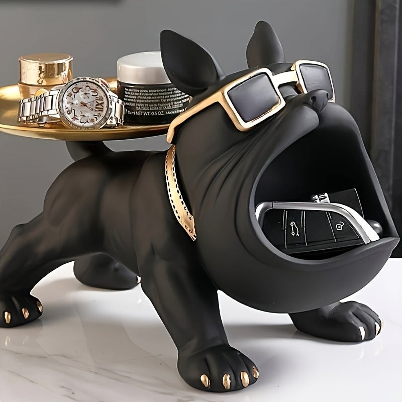 Modern Decorative Resin Bulldog Tray Statue, Dog Tray Storage Entrance Keychain, Candy Jewelry Earring Tray, Suitable for Home Decoration, Modern Art Dining Table Decoration, Office Christmas And New Year Decorations