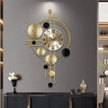 Gold Metal Wall Clock with Sculptural 3D Wall Art, Silent Non-Ticking Modern Decorative Timepiece for Living Room and Bedroom, 30.7 x 17.7 Inches