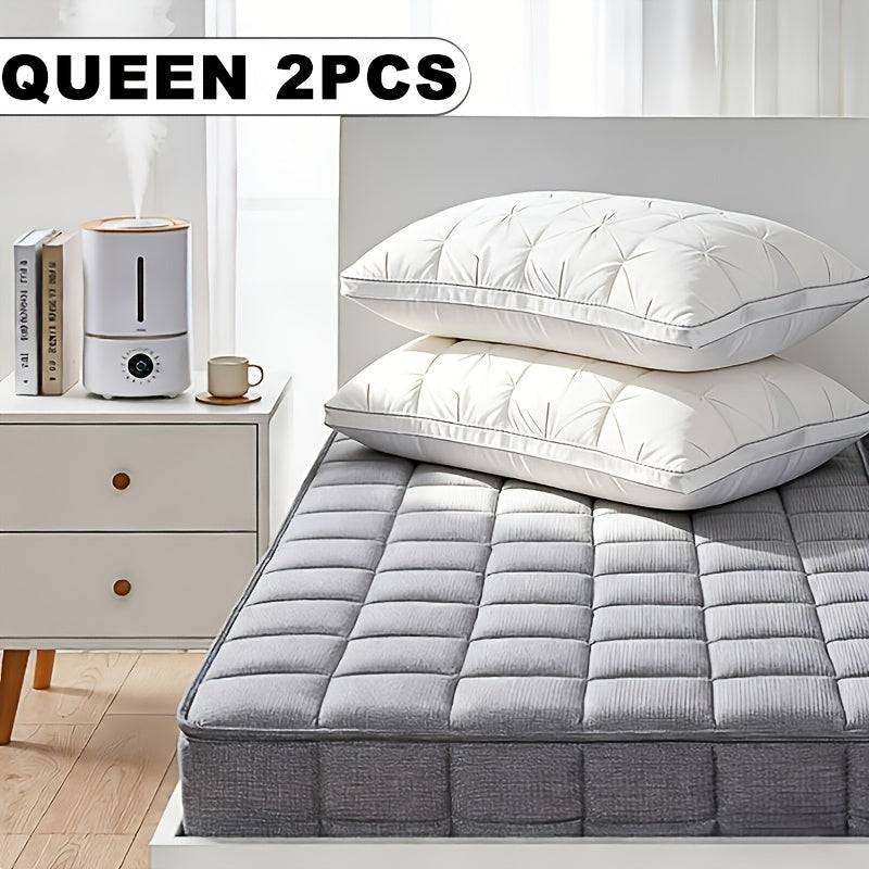 2 Luxury Hotel Quality Pillows | Deep Sleep Neck Support, All-Season, Non-Sinking High Pillow Core, Hypoallergenic Polyester, Modern Design With Soft Satin Cover, Cooling And Neck Pillow, Ideal Gift