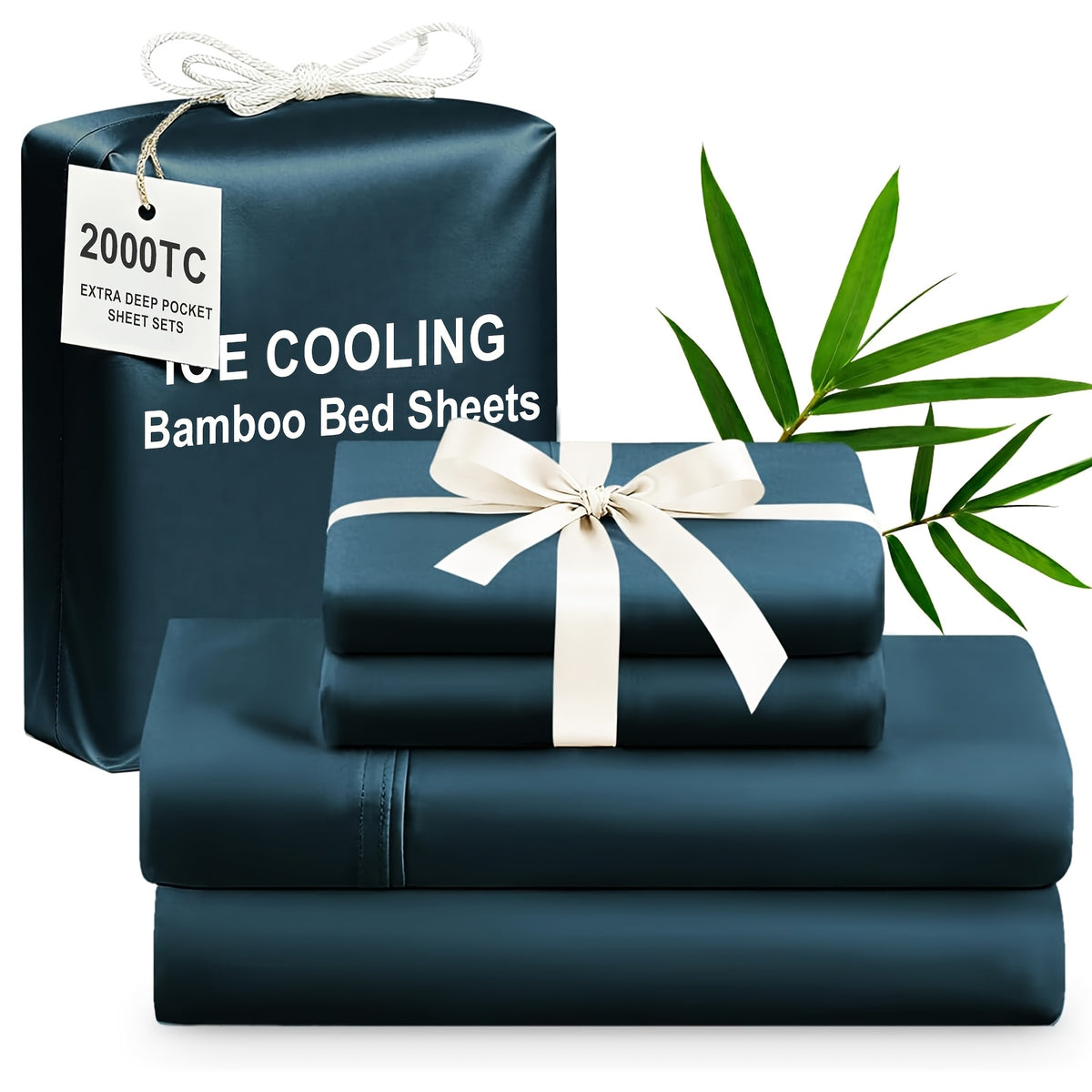 4pcs Bamboo Cooling Bedding - Extra Deep Pocket Breathable And Cooling - Suitable for Hot Sleepers And Sweats, Children Pillowcases, Flat Sheet And Fitted Sheet - A Perfect Gift for Family, Queen And King Sizes
