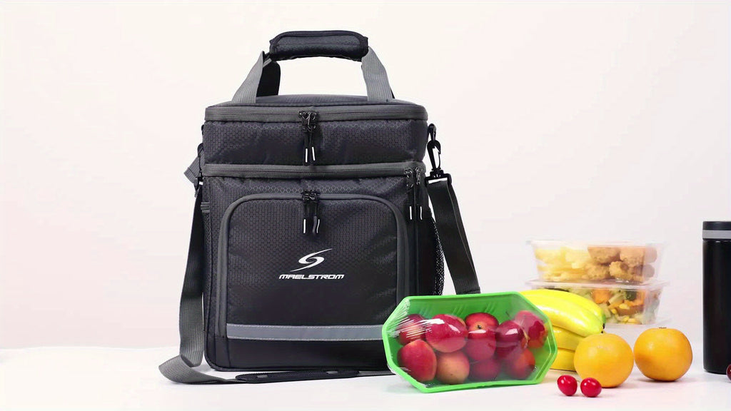 Insulated Leakproof Lunch Cooler Bag for Men & Women - Durable Polyester Square Lunch Tote with Multiple Compartments, Front Pocket & Side Mesh Pockets, Food-Safe Hand Washable for Office, Picnics, Outdoor Activities, Insulated Lunch Bag, Meal Prep Storag