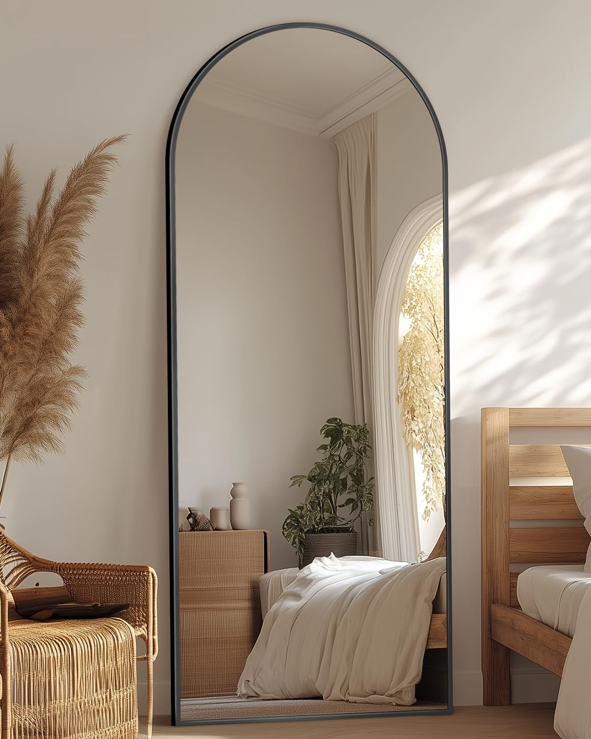 Ladynow Arched Full-Length 58" × 18" Mirror Floor Mirror Freestanding Floor Standing Full Body Rustproof Mirror Stand Wall-Mounted Leaning Design Modern Home Decor Bedroom Living Room Cloakroom Hanging Mounted