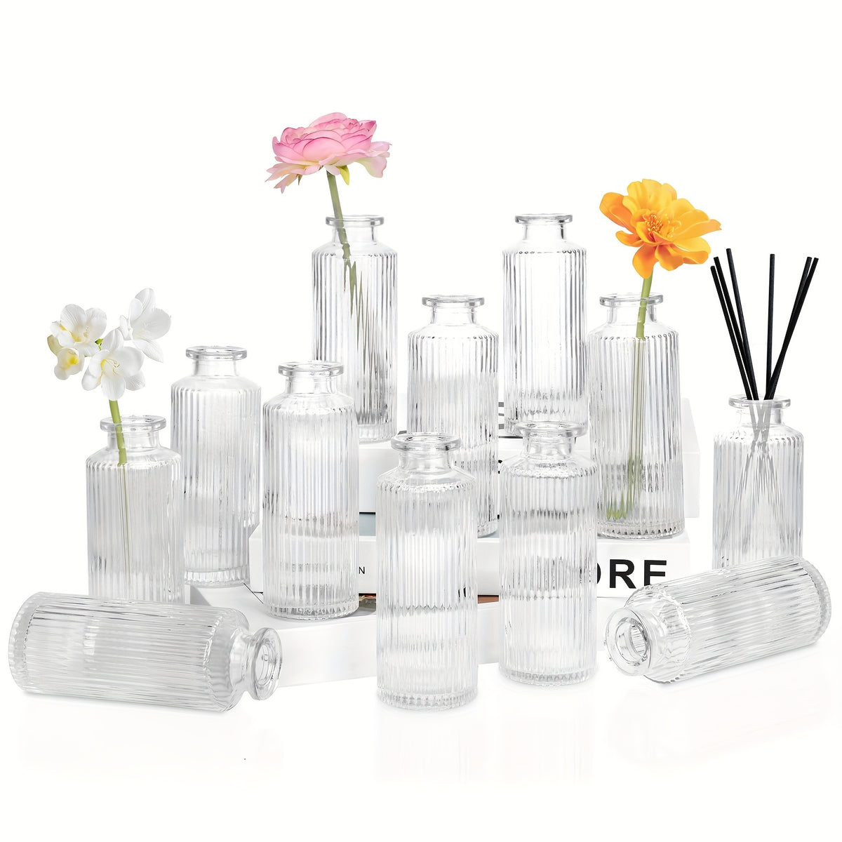 12/24/36pcs Bud Vase, Modern Striped Style, Wedding Centerpieces for Tables, Mini Clear Bud Vases for Flowers, Small Flower Vases Suitable for Birthday Party, Anniversary, Wedding, Home Table Deco, Multiple Sizes, for Mother's Day