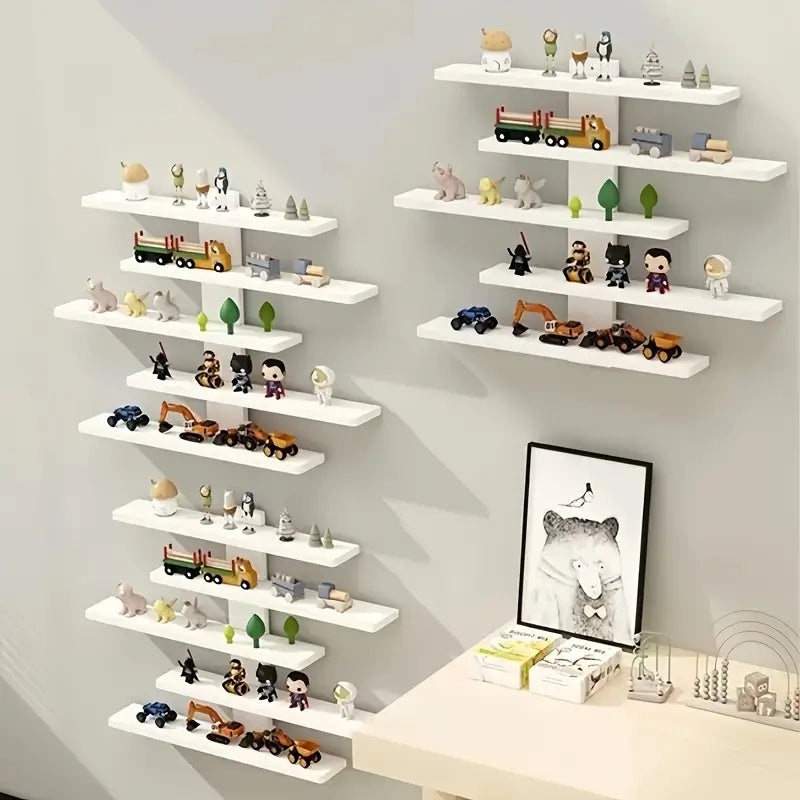 5-Tier Adjustable Wall-Mounted Floating Display Shelves, Fiberboard Modern Decorative Storage Rack, Multifunctional Home And Office Shelving Unit for Action Figures, Building Blocks, Collectibles, Dolls, Statues, Perfect Holiday Gift