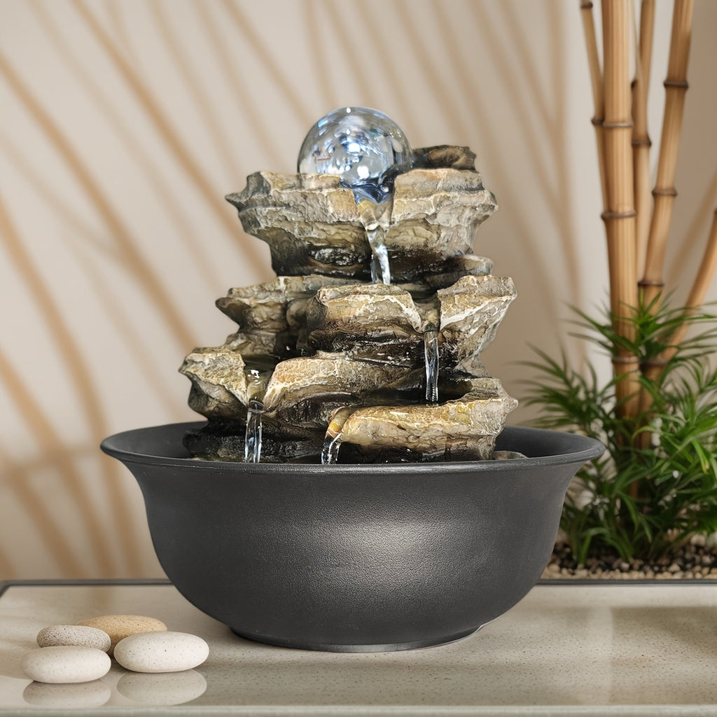 Rock Tabletop Indoor Fountain with LED Lights-8.3"H, Desktop Waterfall Fountains - Plug, Humidifier for Living Room, Office, Bedroom