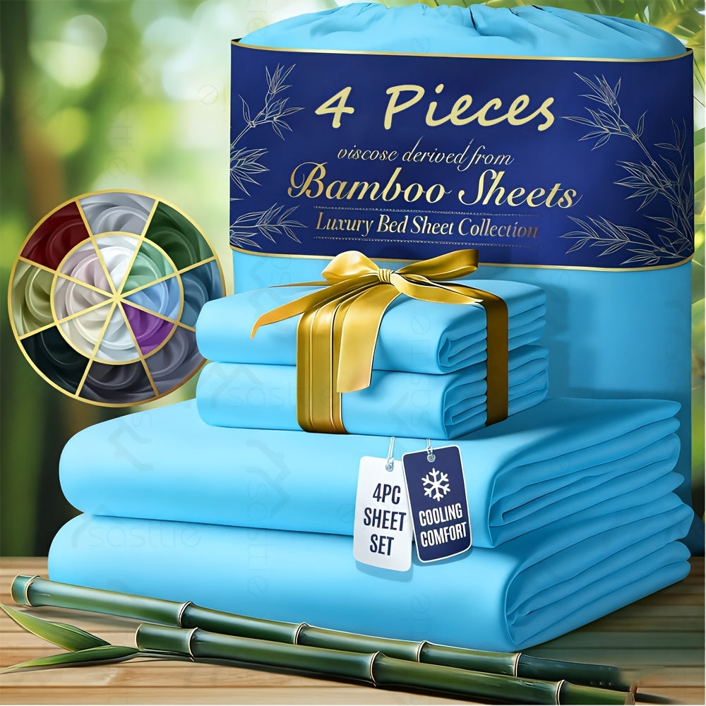 3/4pcs Bamboo Bed Sheet Set-Bamboo Kids Bed Sheet-Ultra Soft & Breathable Bed Sheets-Deep Pocket Up to 16" Hotel Soft Bedding-Perfect for Hot Sleepers-Great Gifts Bedding Sheets Set Bamboo Sheets Sets All Sizes Cooling Bamboo Sheets Random Color